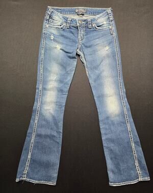 Silver Jeans Co Twisted Bootcut Distressed Blue Denim W28 L33 L95515JB290